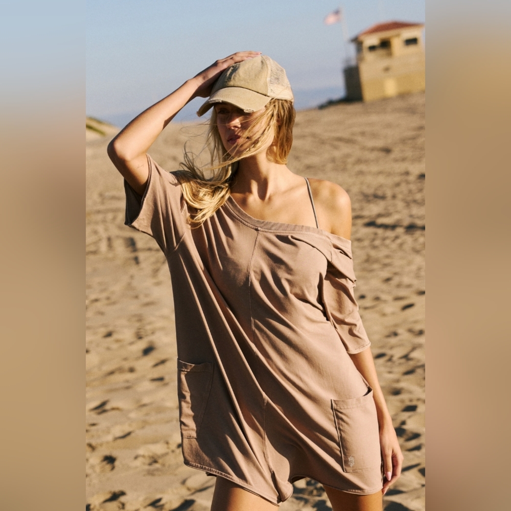 Free People Movement Hot Shot Tee Romper In Mocha Latte